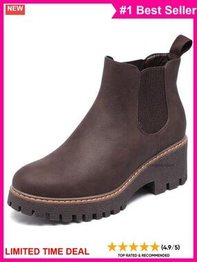 Women's Chunky Platform Chelsea Ankle Boots Low Wedge Slip-On Lug Sole